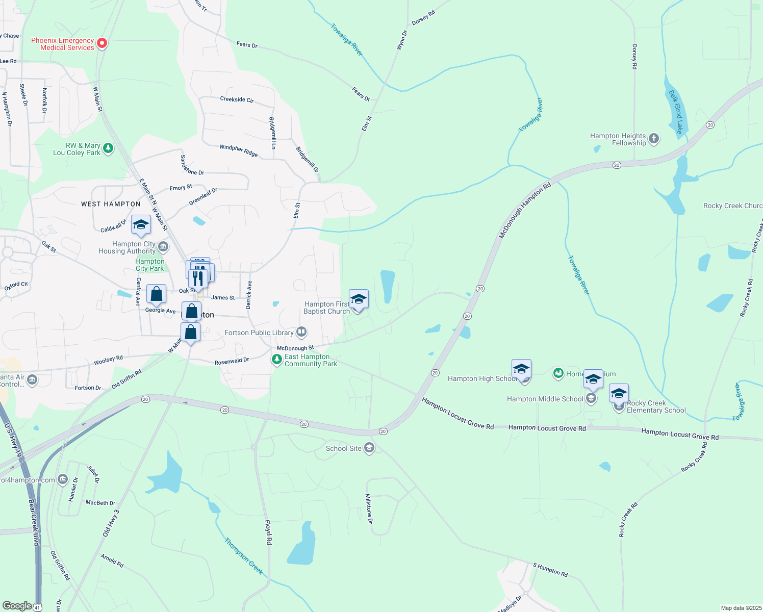 map of restaurants, bars, coffee shops, grocery stores, and more near 64 Dogwood Ridge Drive in Hampton