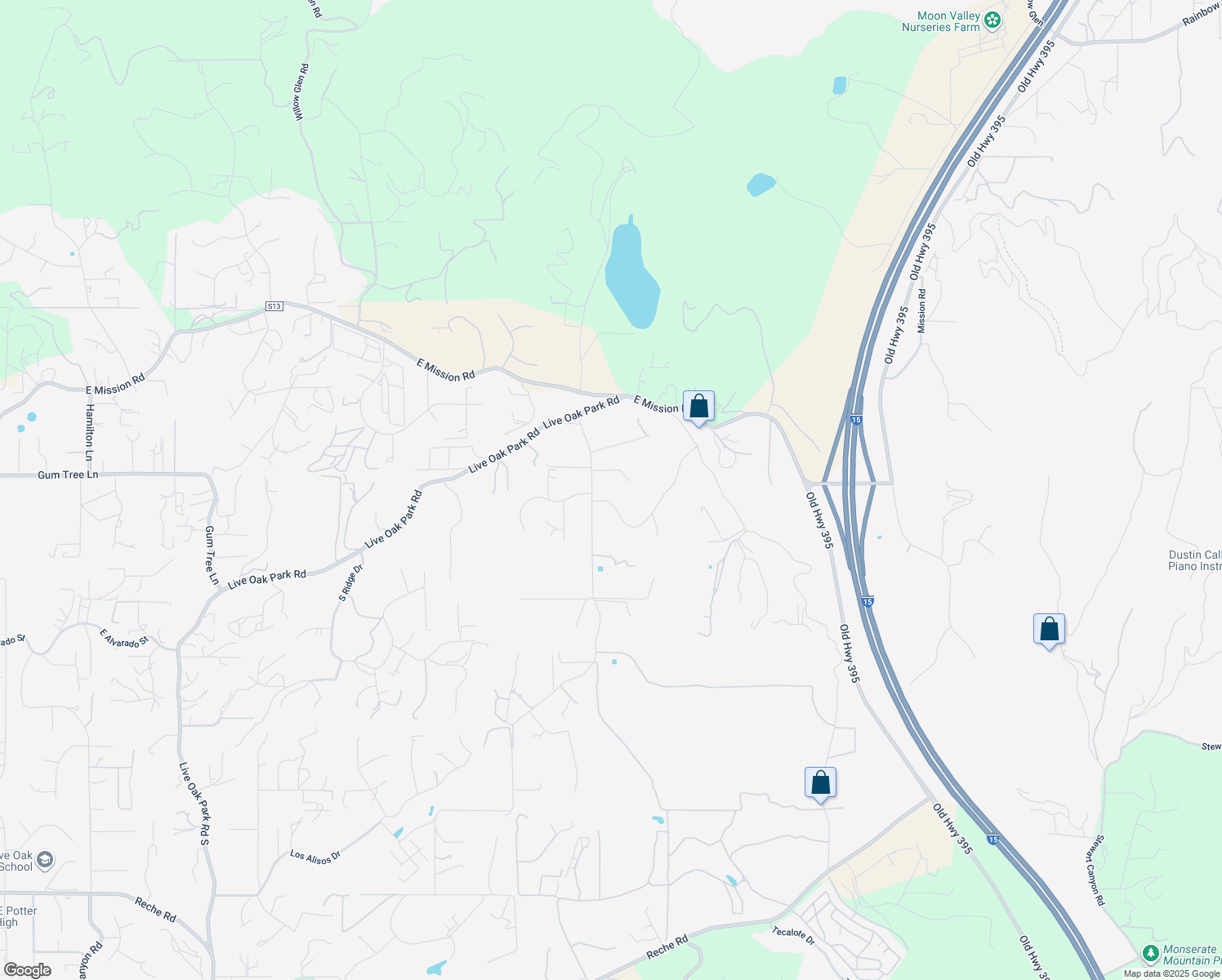map of restaurants, bars, coffee shops, grocery stores, and more near 246 Yucca Road in Fallbrook