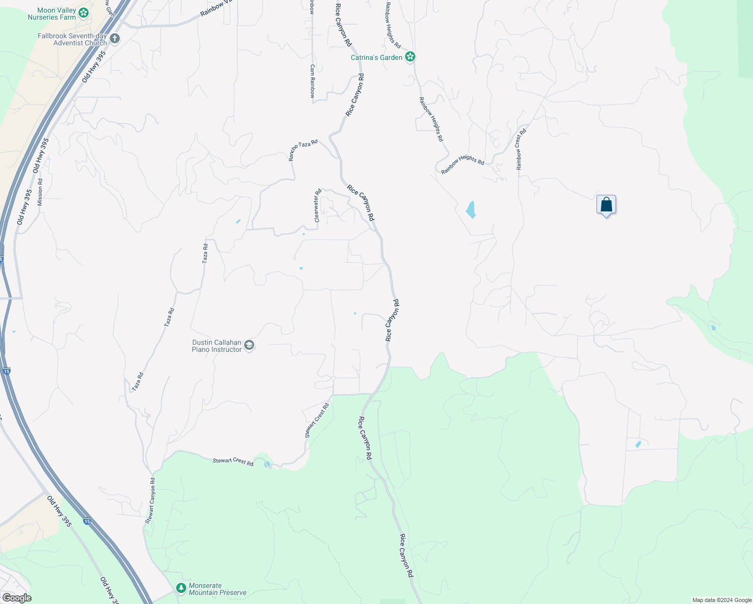 map of restaurants, bars, coffee shops, grocery stores, and more near 890 Rice Canyon Road in Fallbrook