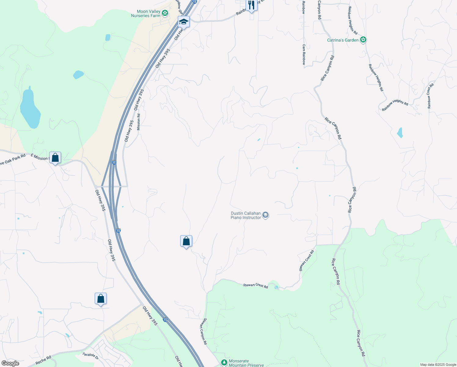 map of restaurants, bars, coffee shops, grocery stores, and more near Taza Road in Rainbow