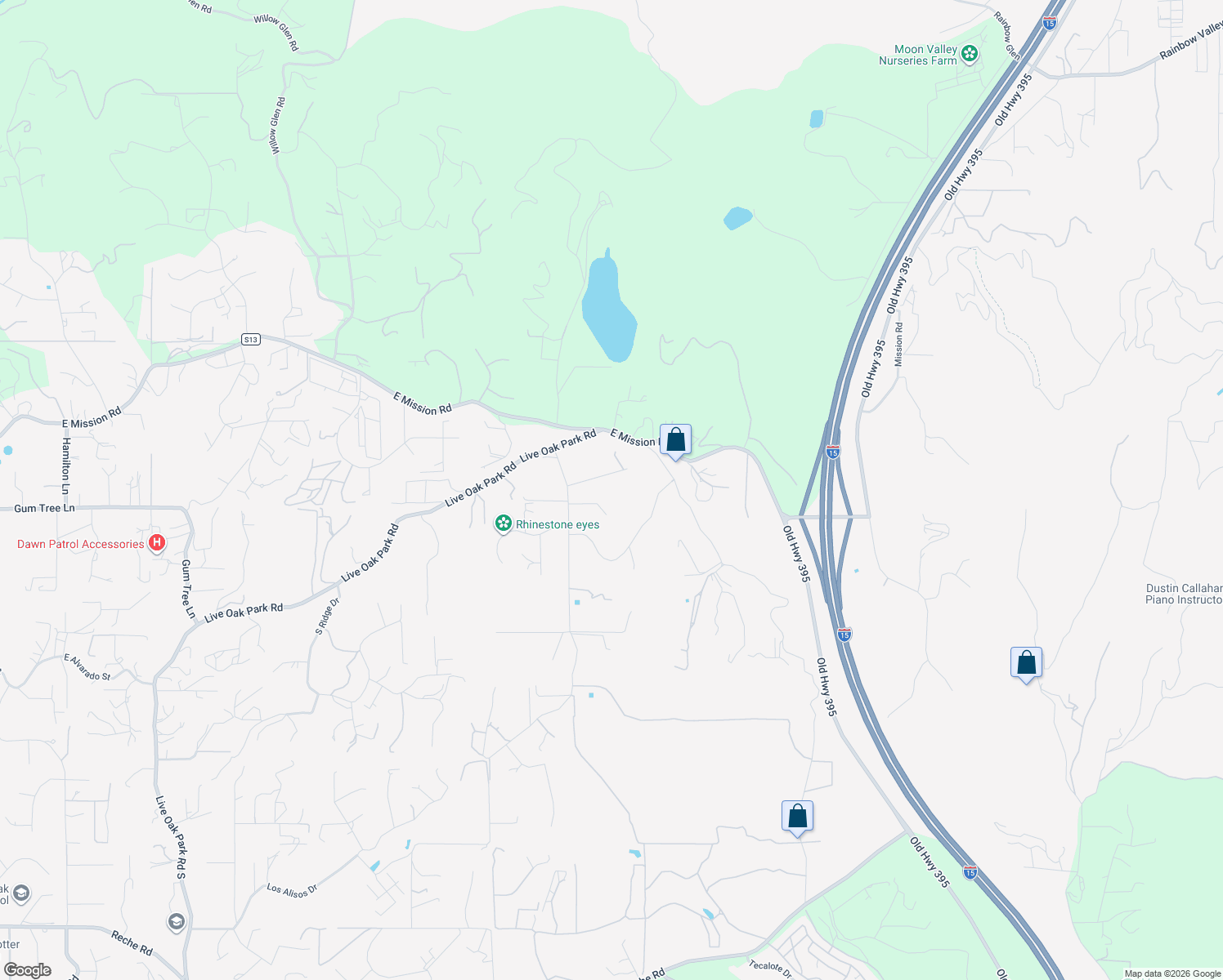 map of restaurants, bars, coffee shops, grocery stores, and more near 3565 Rosa Way in Fallbrook