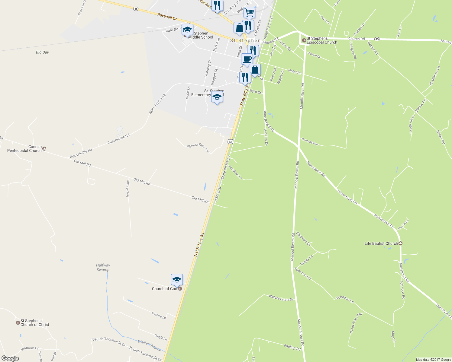 map of restaurants, bars, coffee shops, grocery stores, and more near 946 South Main Street in Saint Stephen