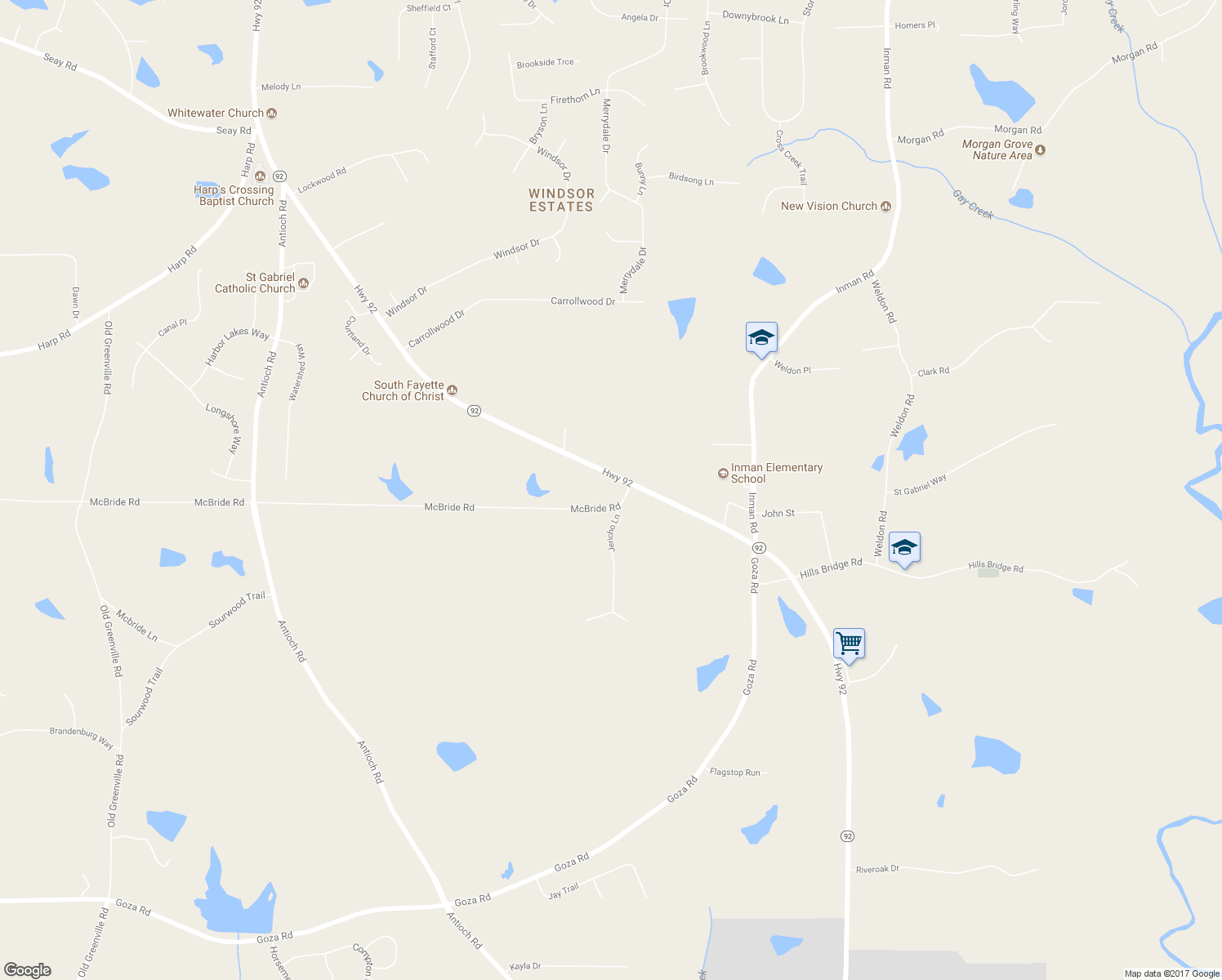 map of restaurants, bars, coffee shops, grocery stores, and more near 1475 Highway 92 in Fayetteville