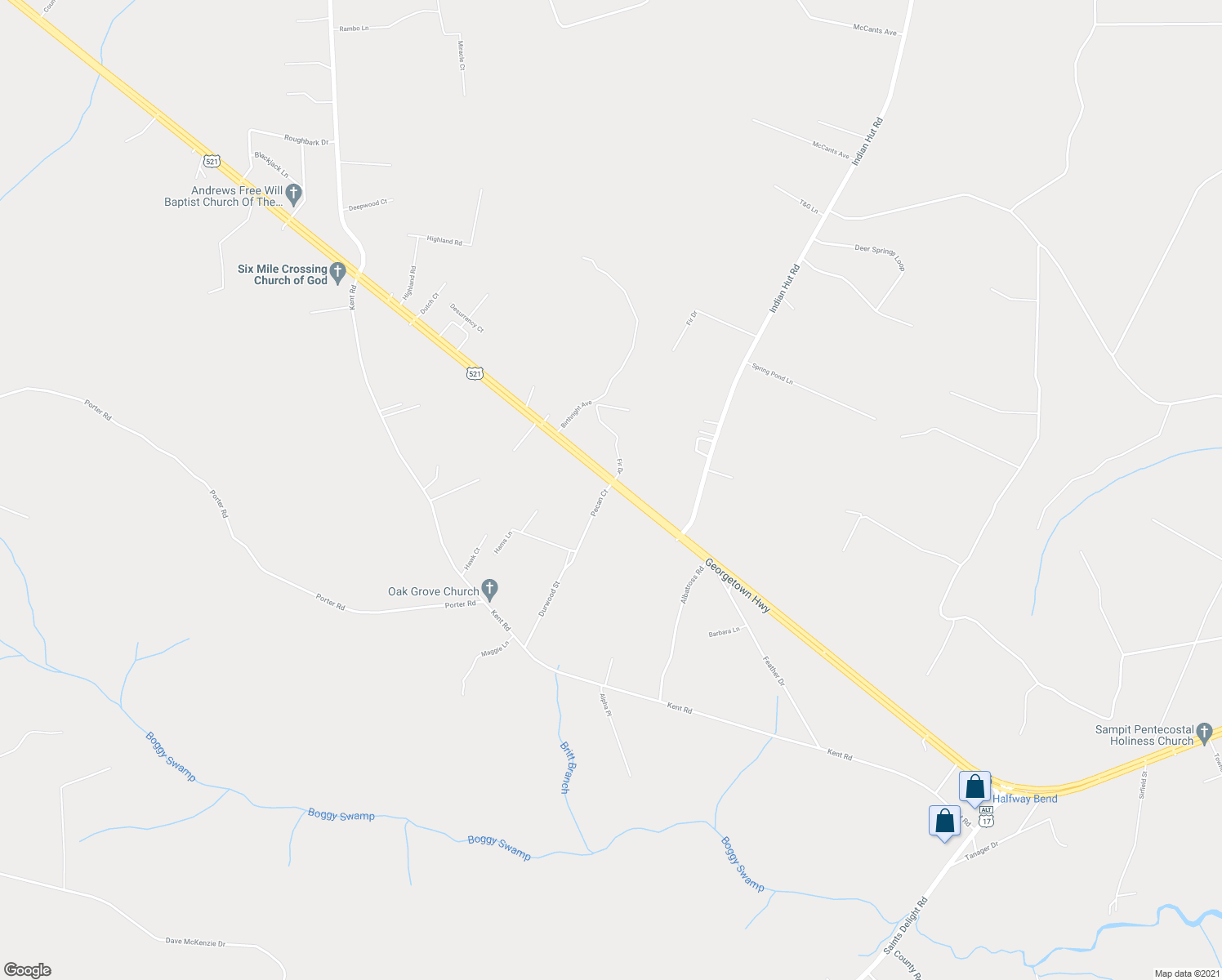 map of restaurants, bars, coffee shops, grocery stores, and more near 280 Durwood Street in Georgetown