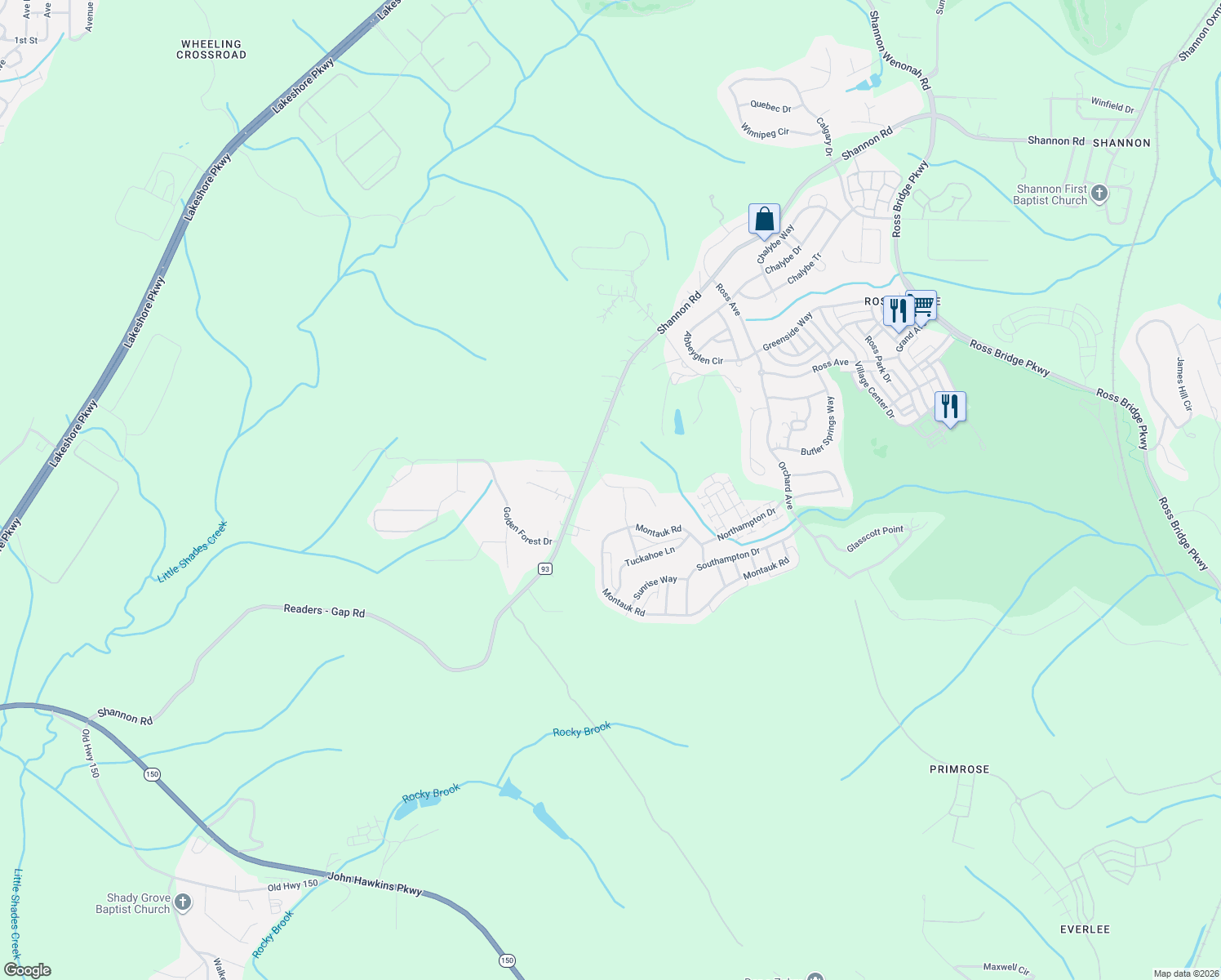 map of restaurants, bars, coffee shops, grocery stores, and more near 2544 Sebonac Road in Hoover