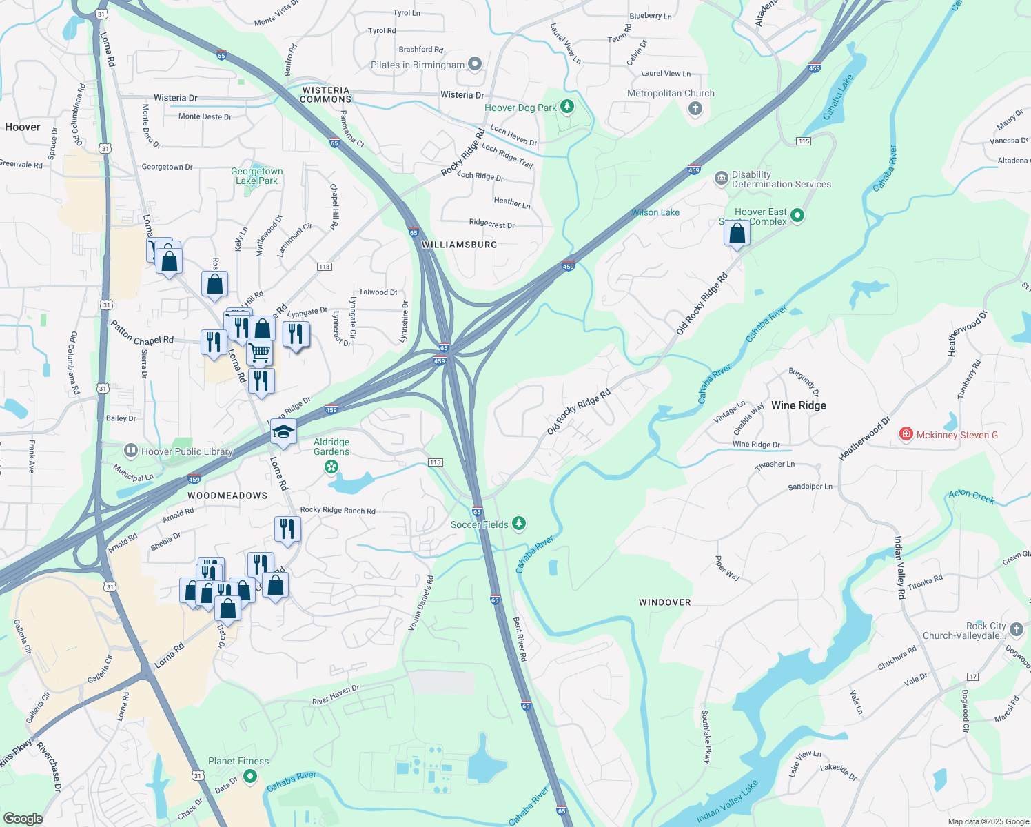 map of restaurants, bars, coffee shops, grocery stores, and more near 3744 Spearman Drive in Birmingham