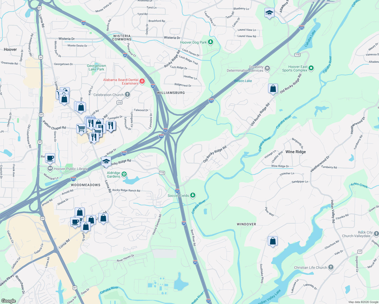 map of restaurants, bars, coffee shops, grocery stores, and more near 3729 Spearman Drive in Birmingham