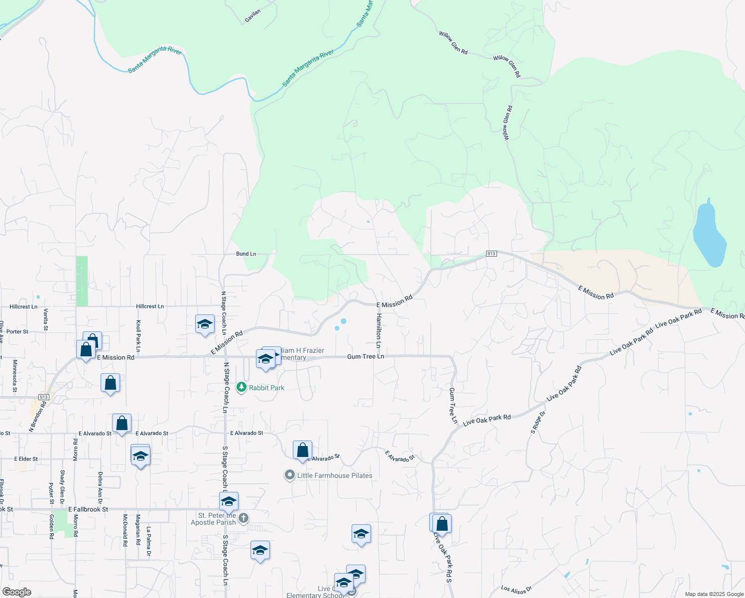 map of restaurants, bars, coffee shops, grocery stores, and more near 2260 East Mission Road in Fallbrook