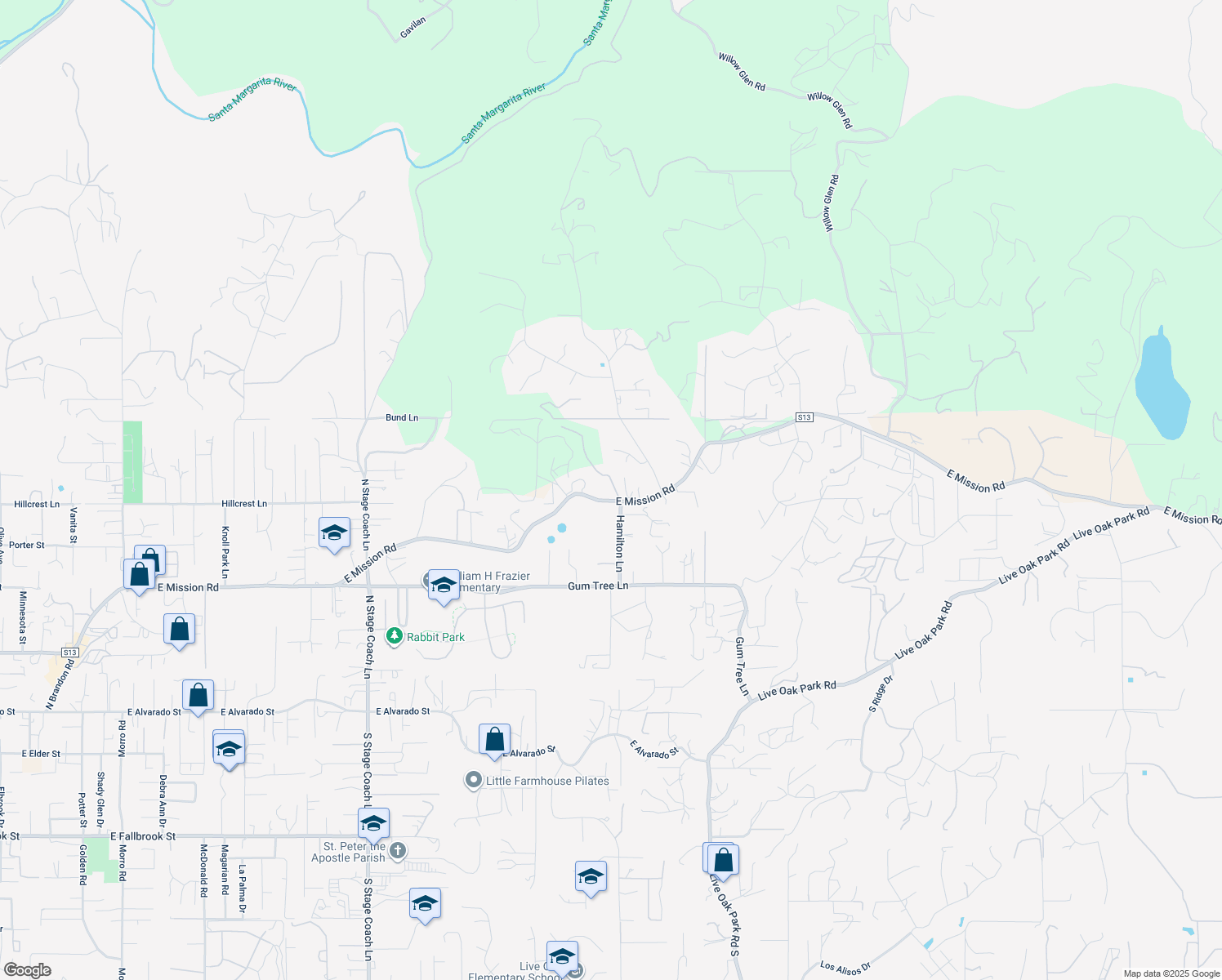 map of restaurants, bars, coffee shops, grocery stores, and more near 2260 East Mission Road in Fallbrook