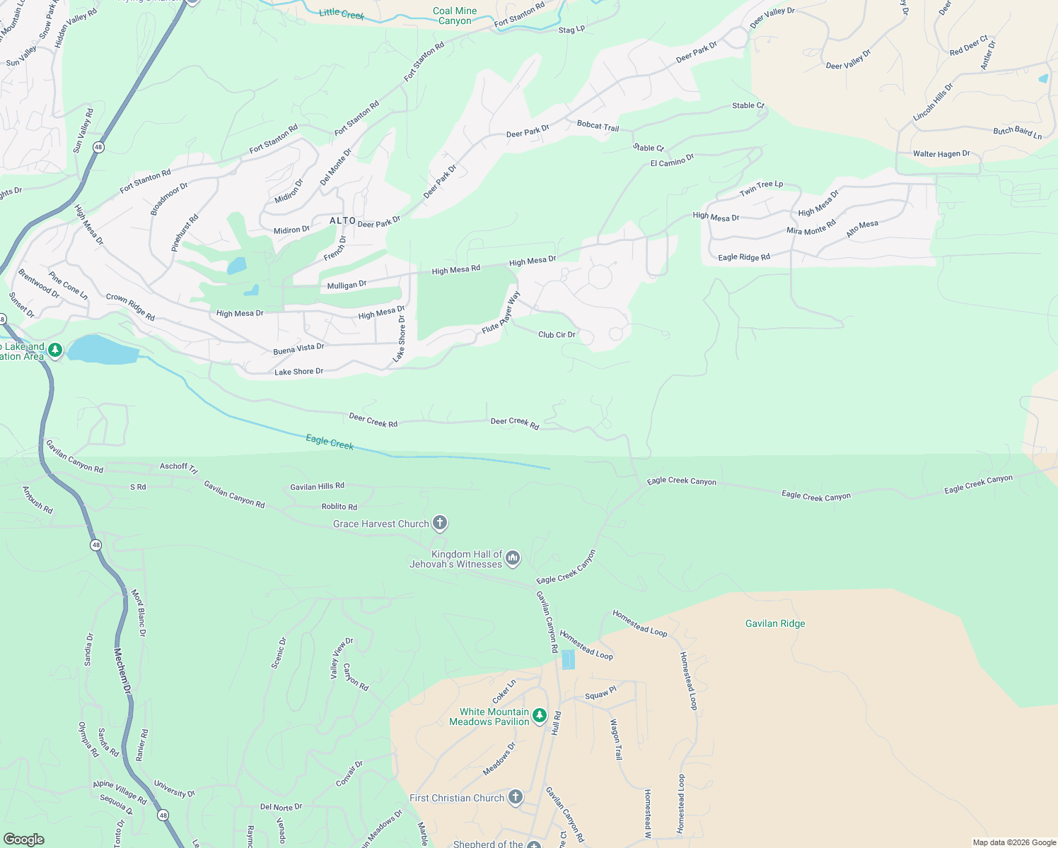 map of restaurants, bars, coffee shops, grocery stores, and more near Deer Creek Road in Ruidoso