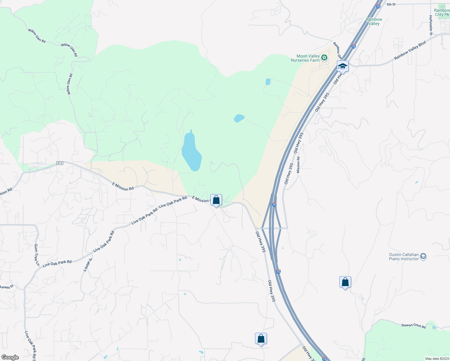 map of restaurants, bars, coffee shops, grocery stores, and more near 121 Avo Drive in Fallbrook