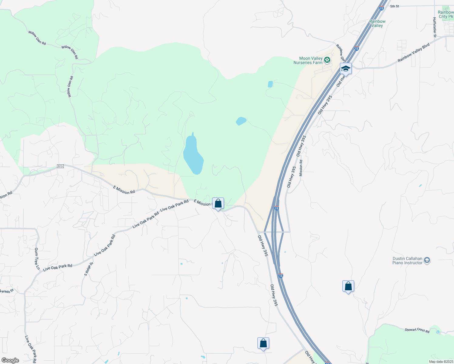 map of restaurants, bars, coffee shops, grocery stores, and more near 121 Avo Drive in Fallbrook