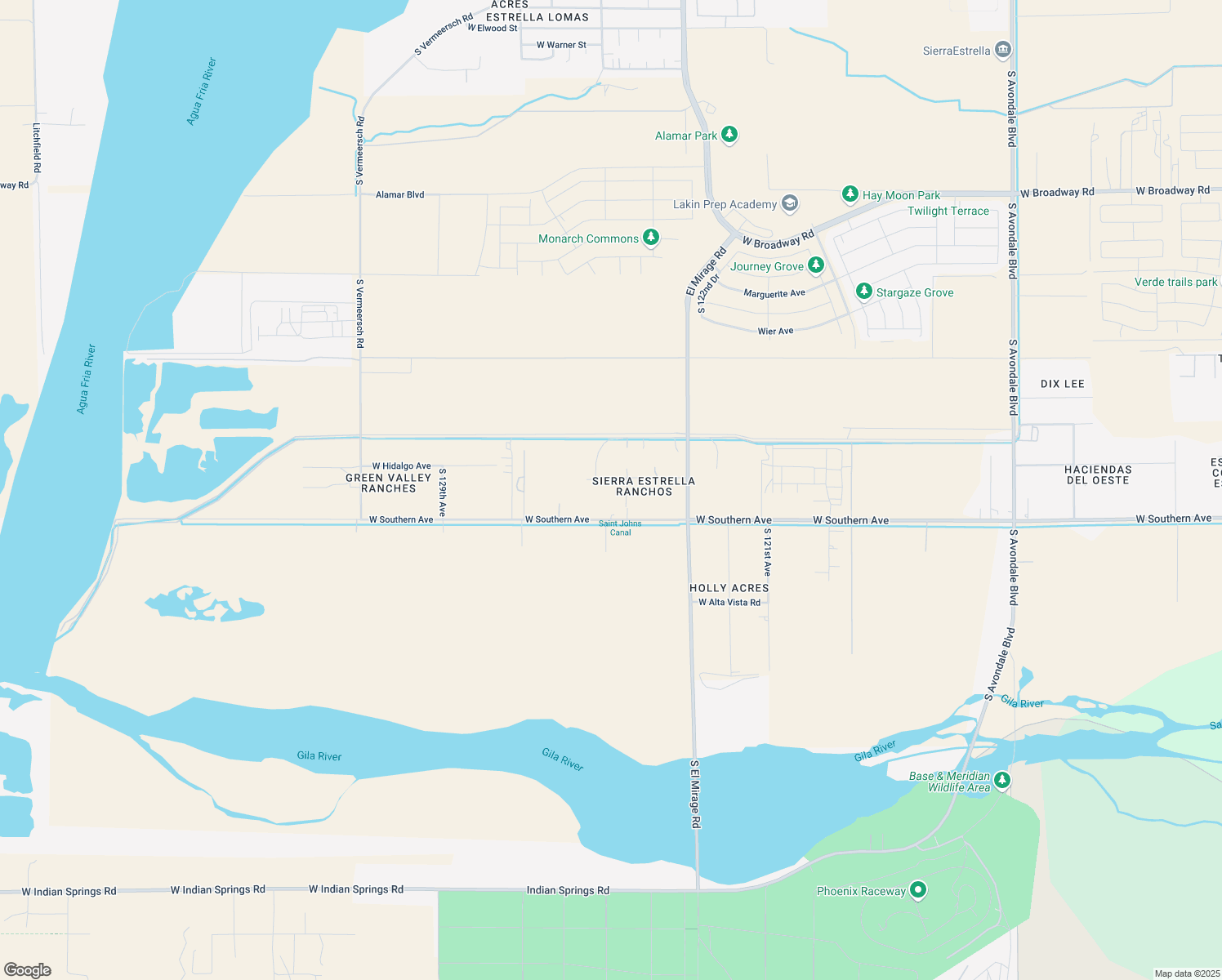 map of restaurants, bars, coffee shops, grocery stores, and more near 12507 West Hidalgo Avenue in Avondale