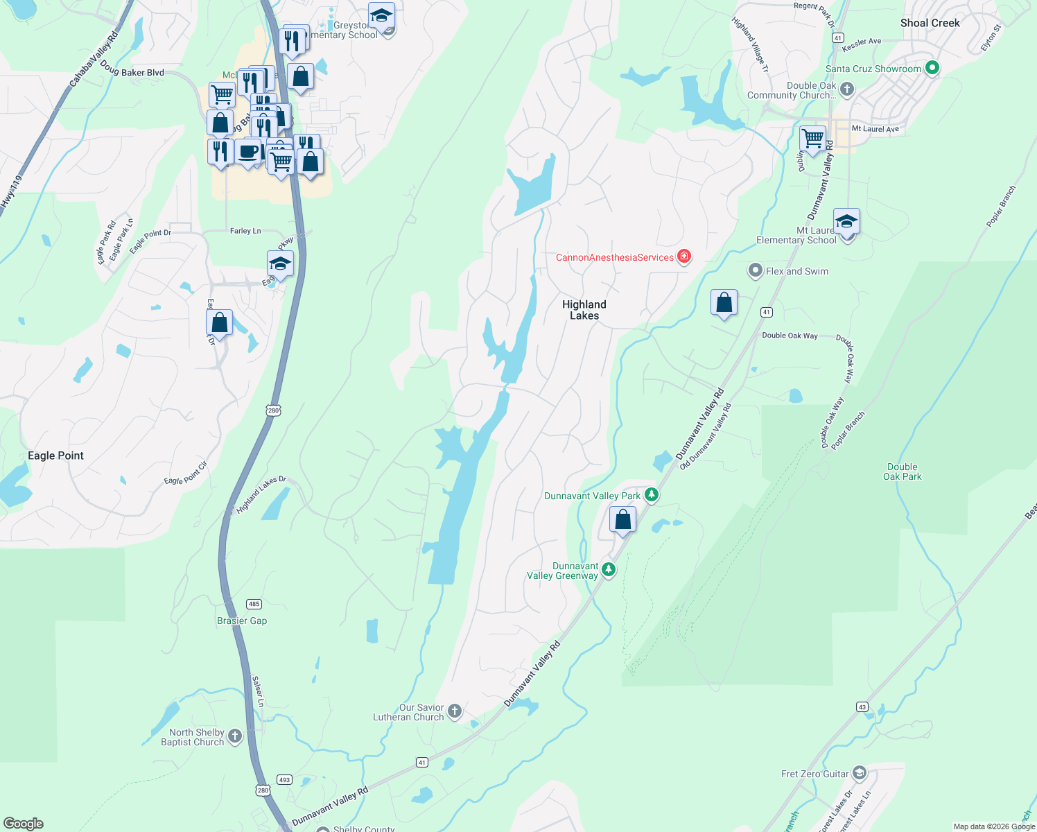 map of restaurants, bars, coffee shops, grocery stores, and more near 547 Highland Park Circle in Birmingham