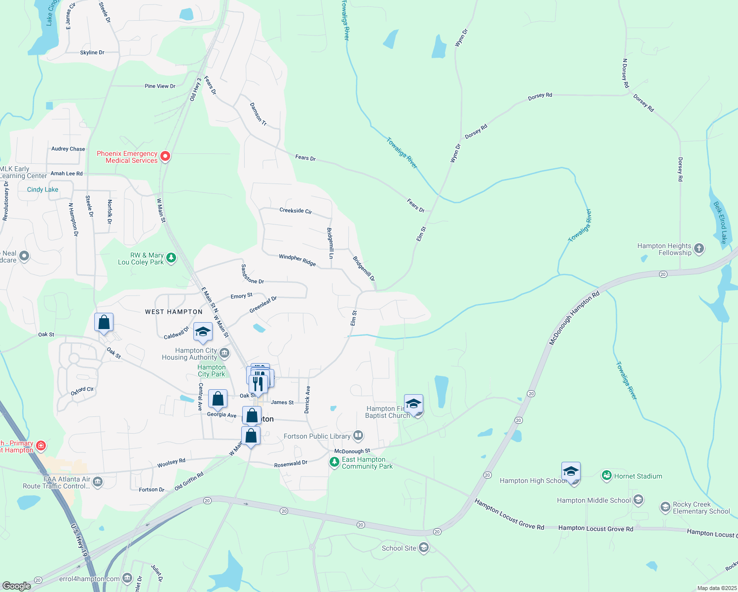 map of restaurants, bars, coffee shops, grocery stores, and more near 114 Elm St in Hampton