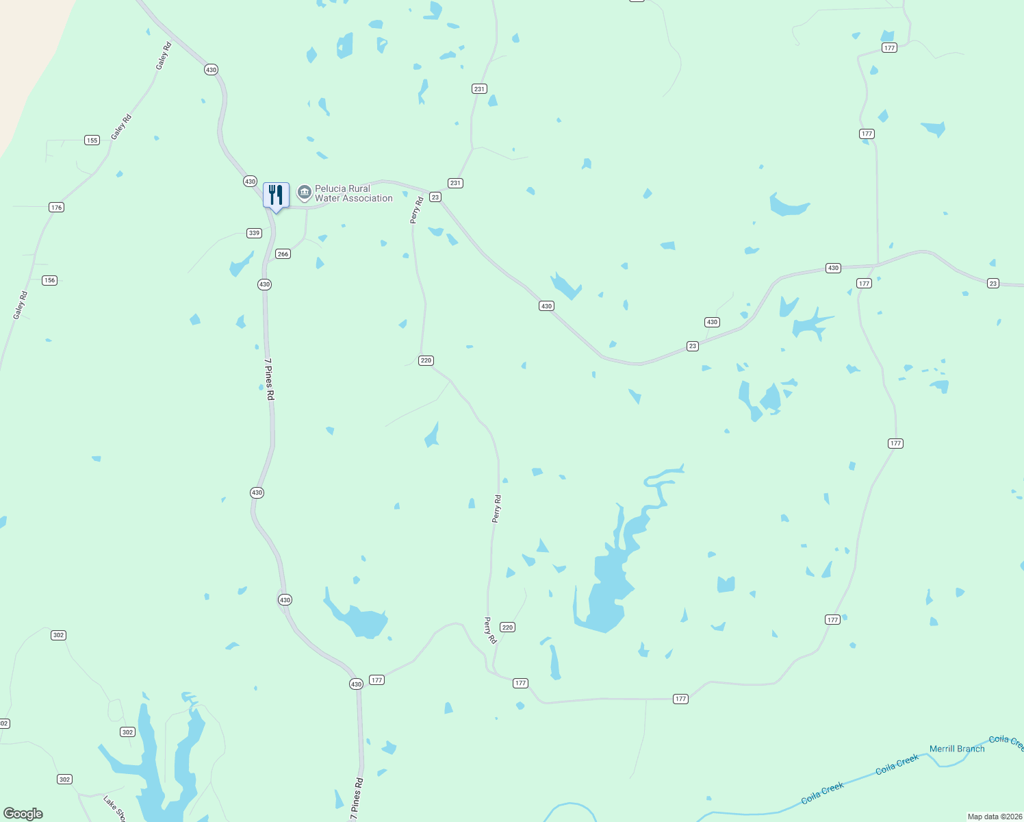 map of restaurants, bars, coffee shops, grocery stores, and more near 1490 County Road 220 in Greenwood