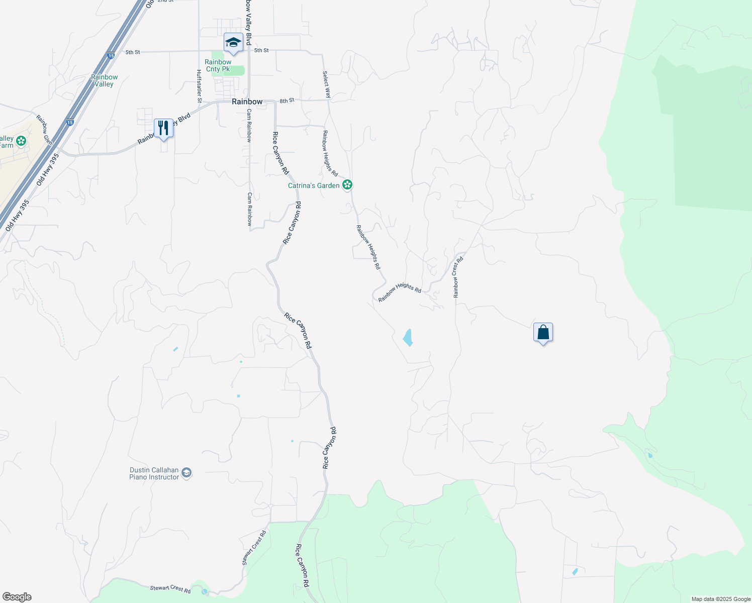 map of restaurants, bars, coffee shops, grocery stores, and more near 6036 Rainbow Heights Road in Fallbrook