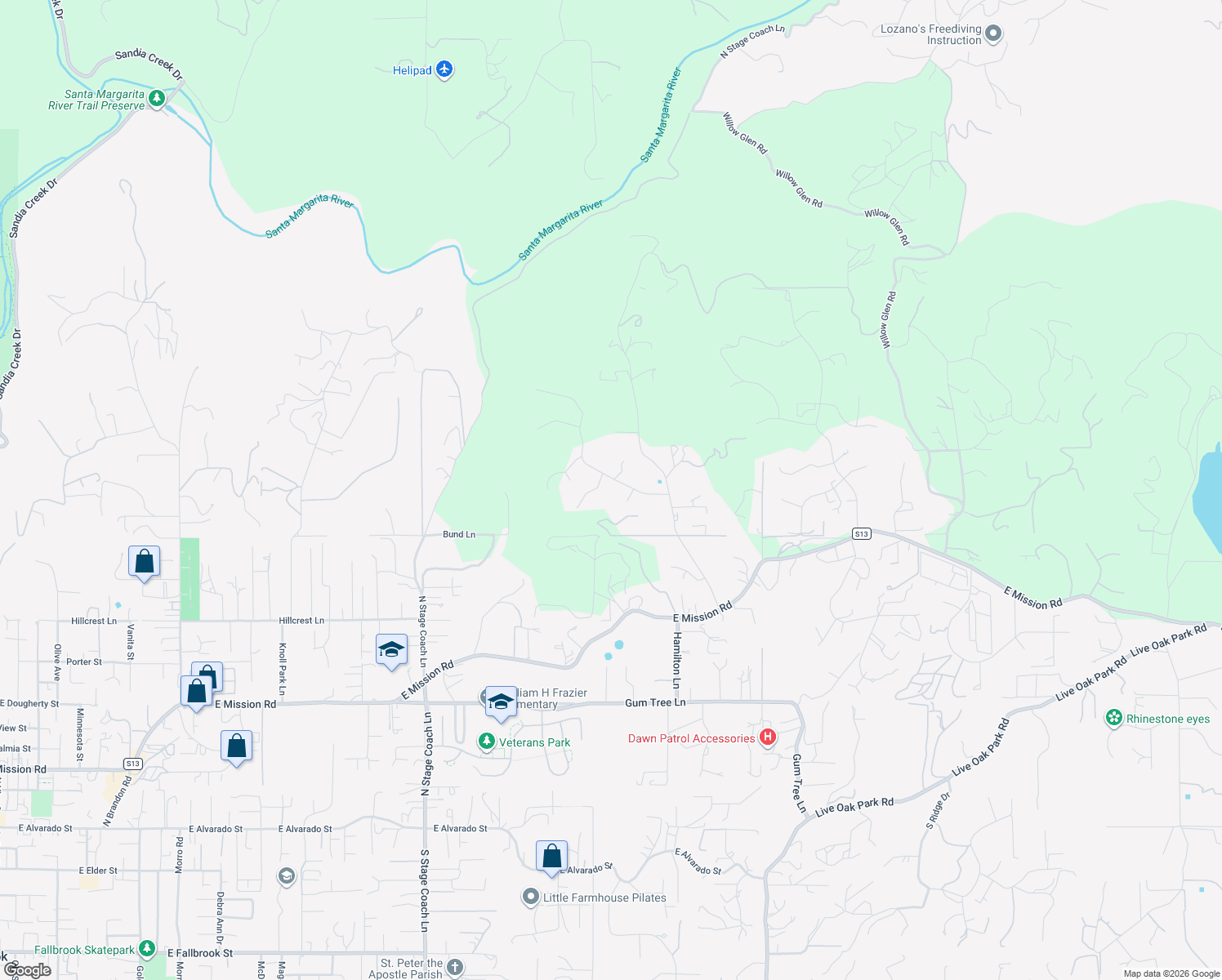 map of restaurants, bars, coffee shops, grocery stores, and more near 2155 Mil Sorpresas Drive in Fallbrook