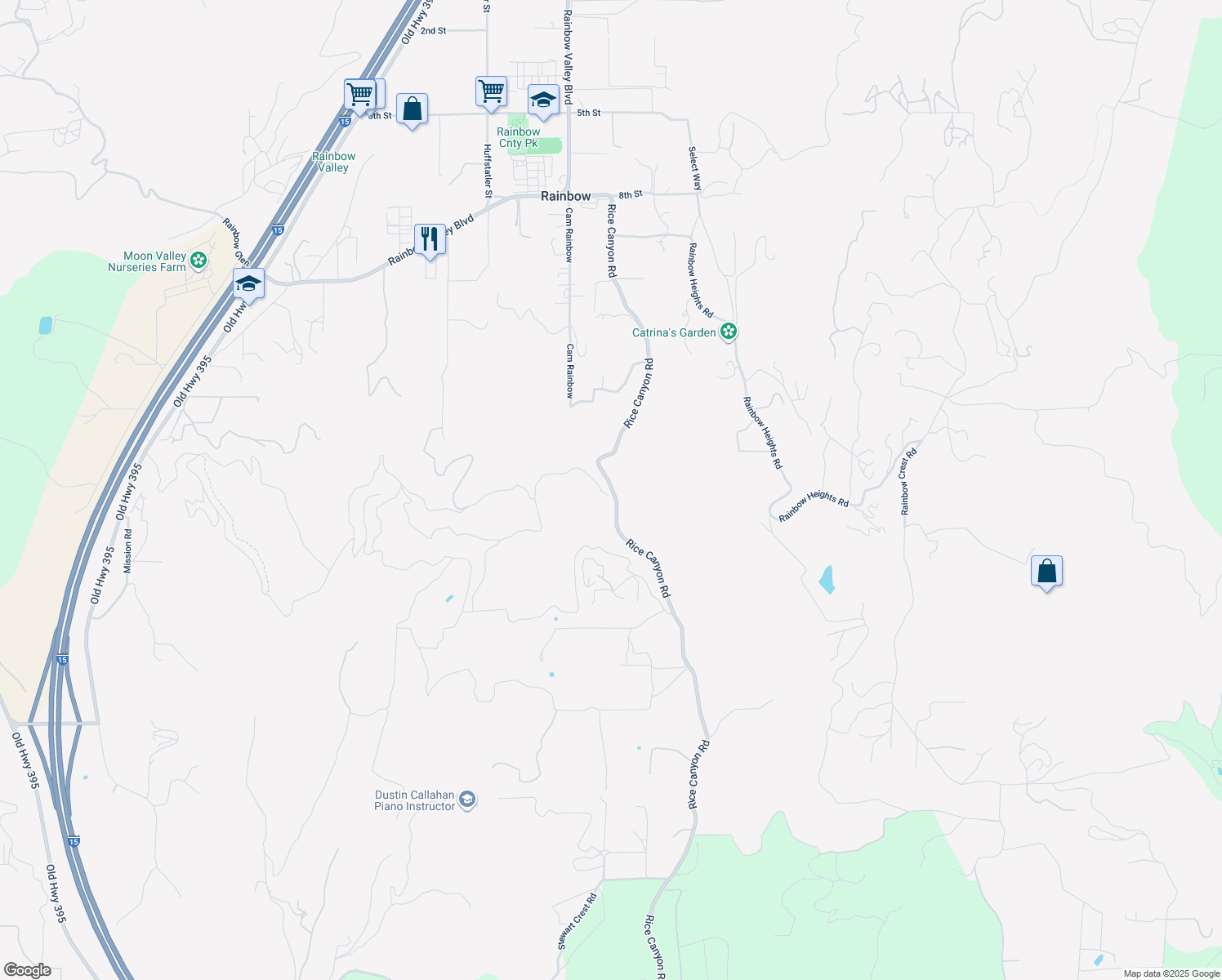 map of restaurants, bars, coffee shops, grocery stores, and more near 1400 Rice Canyon Road in Fallbrook