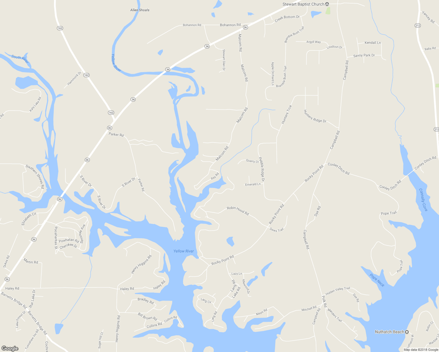 map of restaurants, bars, coffee shops, grocery stores, and more near 45 Ray Road in Covington