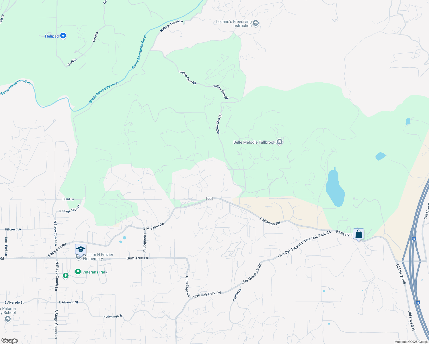 map of restaurants, bars, coffee shops, grocery stores, and more near 1546 Banyan Drive in Fallbrook