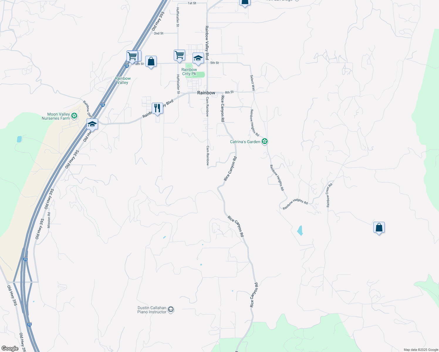 map of restaurants, bars, coffee shops, grocery stores, and more near 1548 Rice Canyon Road in Fallbrook