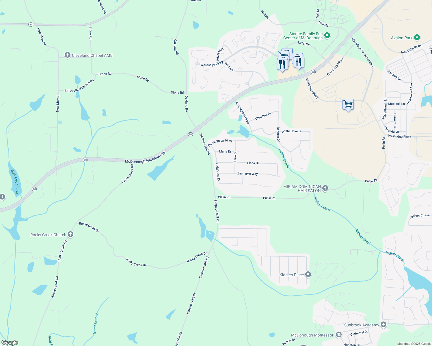 map of restaurants, bars, coffee shops, grocery stores, and more near 944 Field View Drive in McDonough