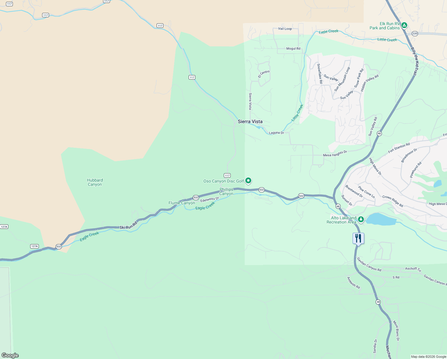 map of restaurants, bars, coffee shops, grocery stores, and more near 185 Ski Run Road in Alto