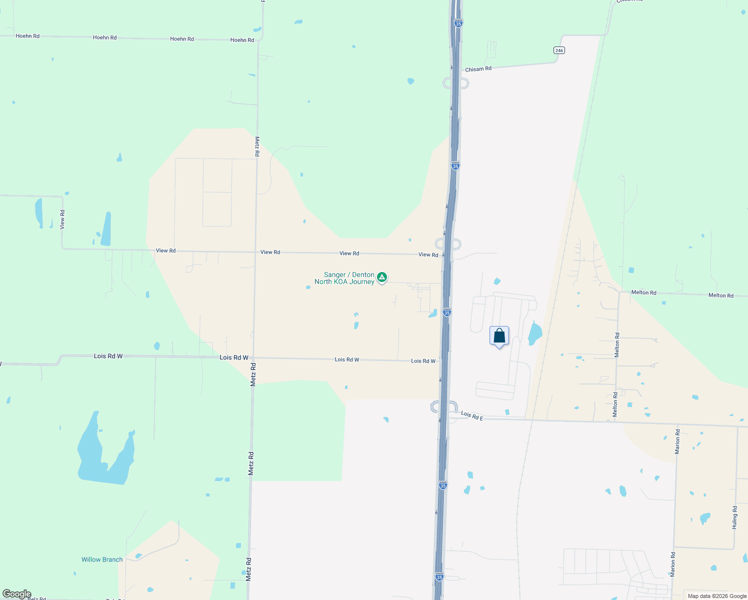 map of restaurants, bars, coffee shops, grocery stores, and more near 13037 Interstate 35 Frontage Road in Sanger