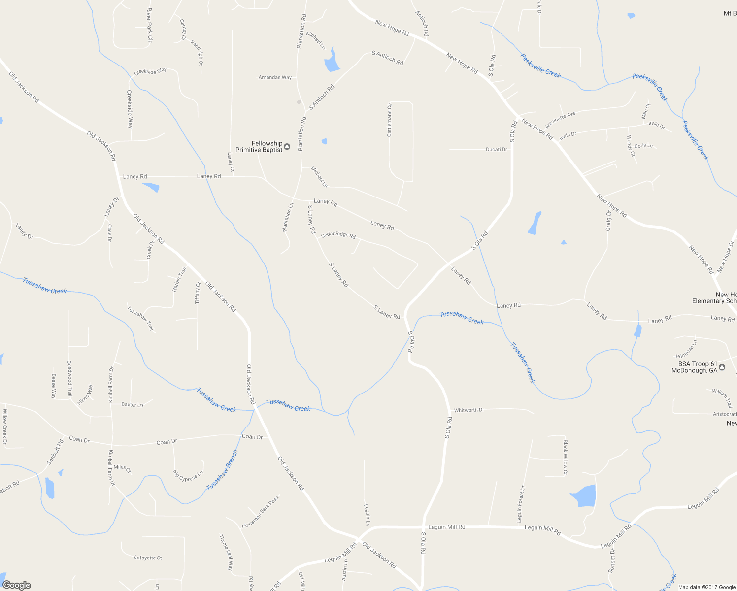 map of restaurants, bars, coffee shops, grocery stores, and more near 995 South Laney Road in Locust Grove