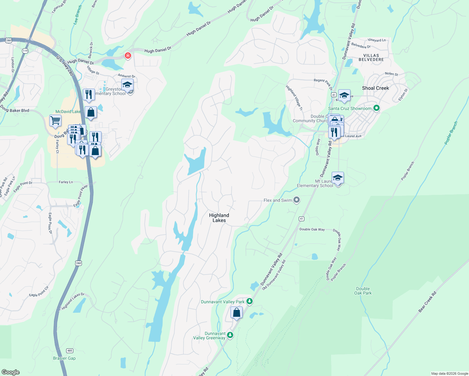 map of restaurants, bars, coffee shops, grocery stores, and more near 1010 Bluestone Way in Birmingham
