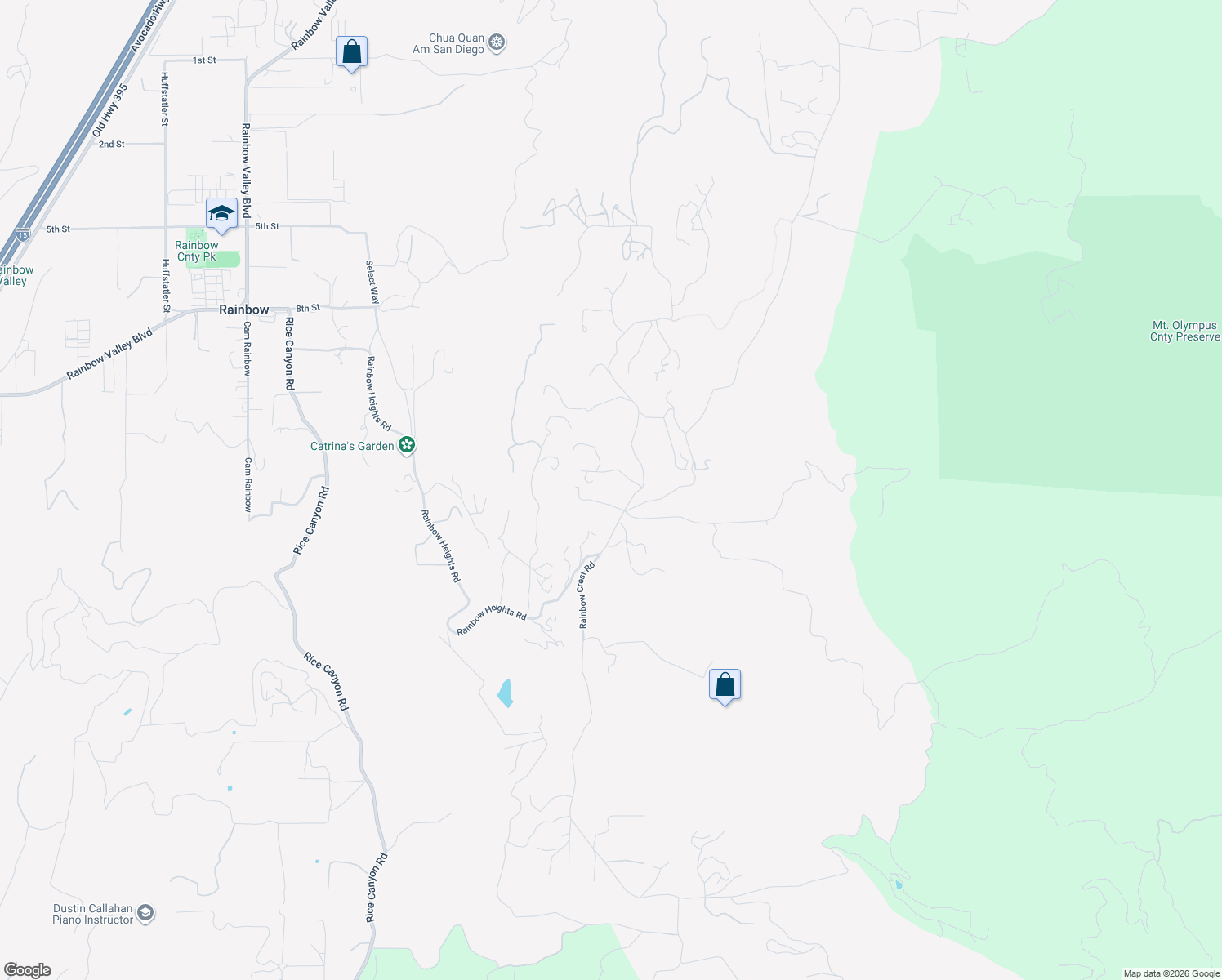 map of restaurants, bars, coffee shops, grocery stores, and more near 6489 Rainbow Heights Road in Fallbrook