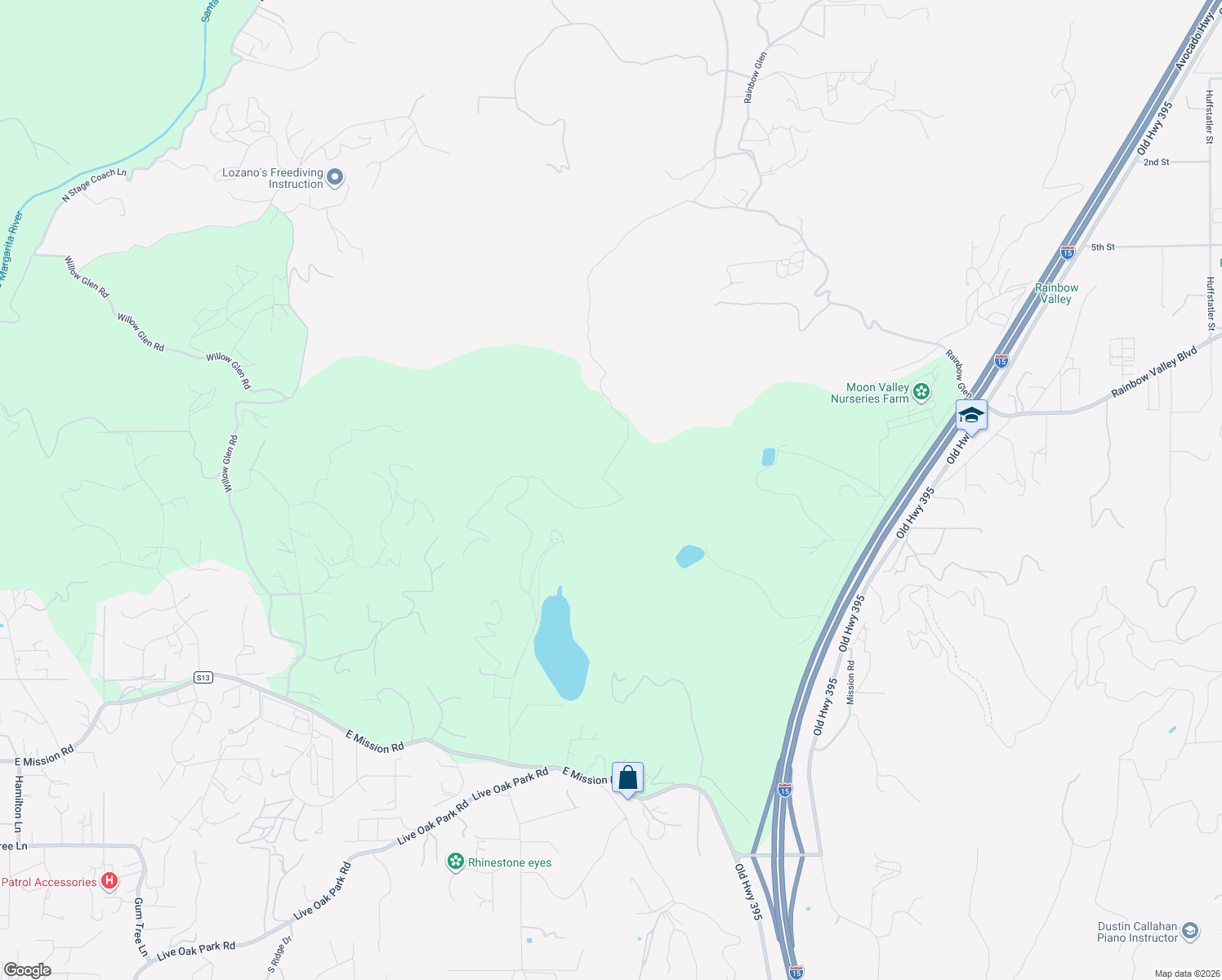 map of restaurants, bars, coffee shops, grocery stores, and more near 2 East Mission Road in Fallbrook