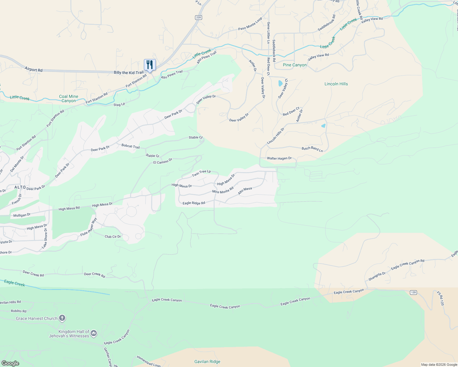 map of restaurants, bars, coffee shops, grocery stores, and more near 801-839 High Mesa Drive in Alto