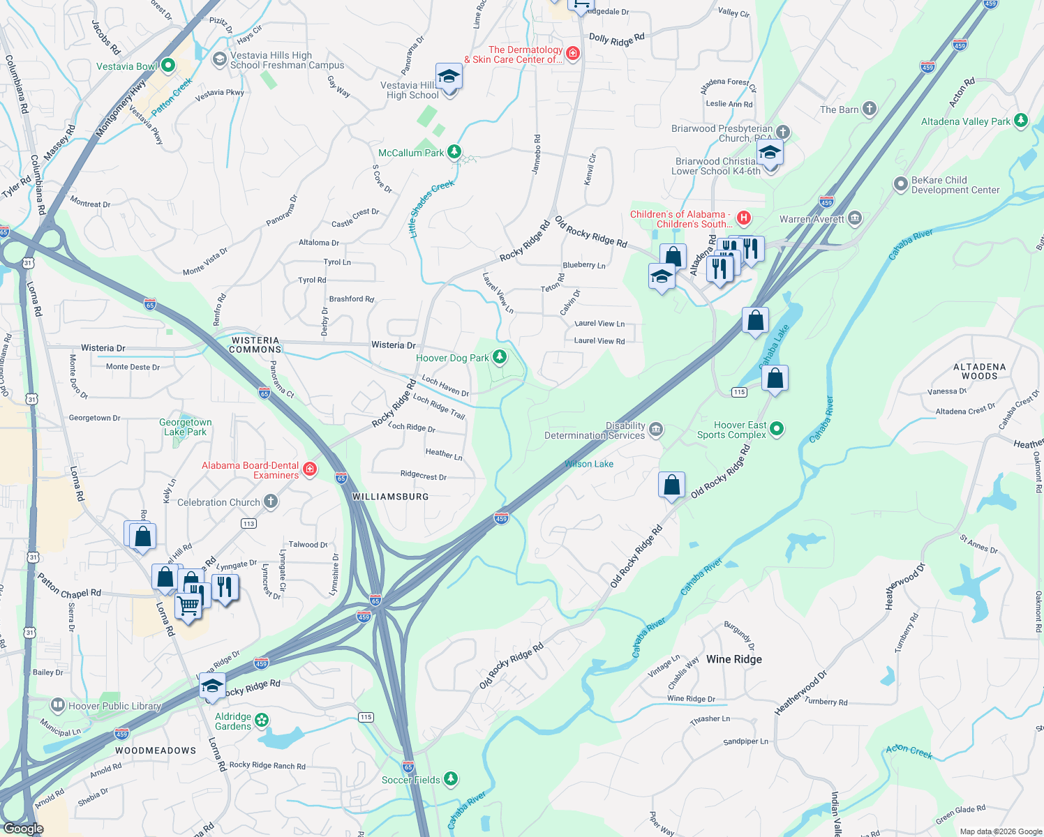 map of restaurants, bars, coffee shops, grocery stores, and more near 3329 Brookview Trace in Birmingham