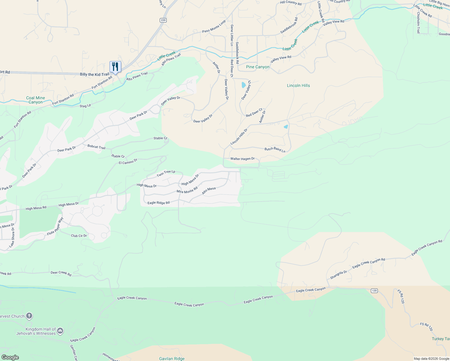 map of restaurants, bars, coffee shops, grocery stores, and more near 127 Alto Mesa in Alto