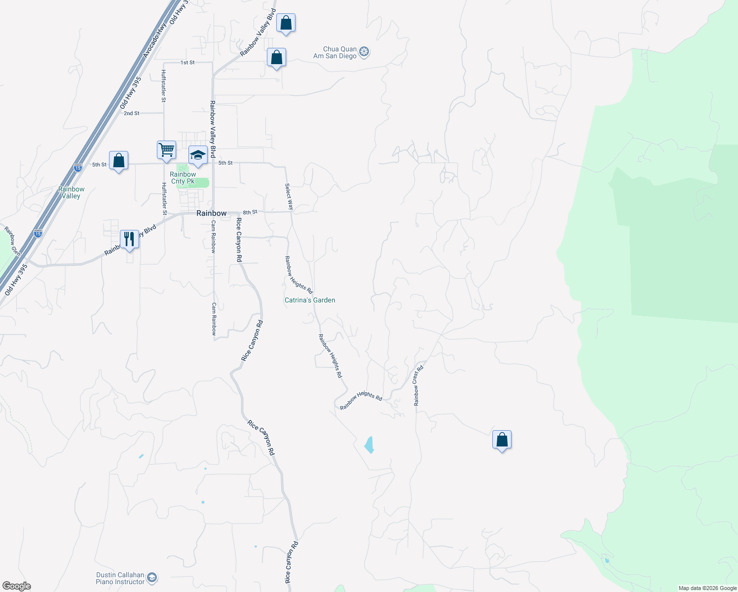map of restaurants, bars, coffee shops, grocery stores, and more near 1810 Via Ladera in Fallbrook