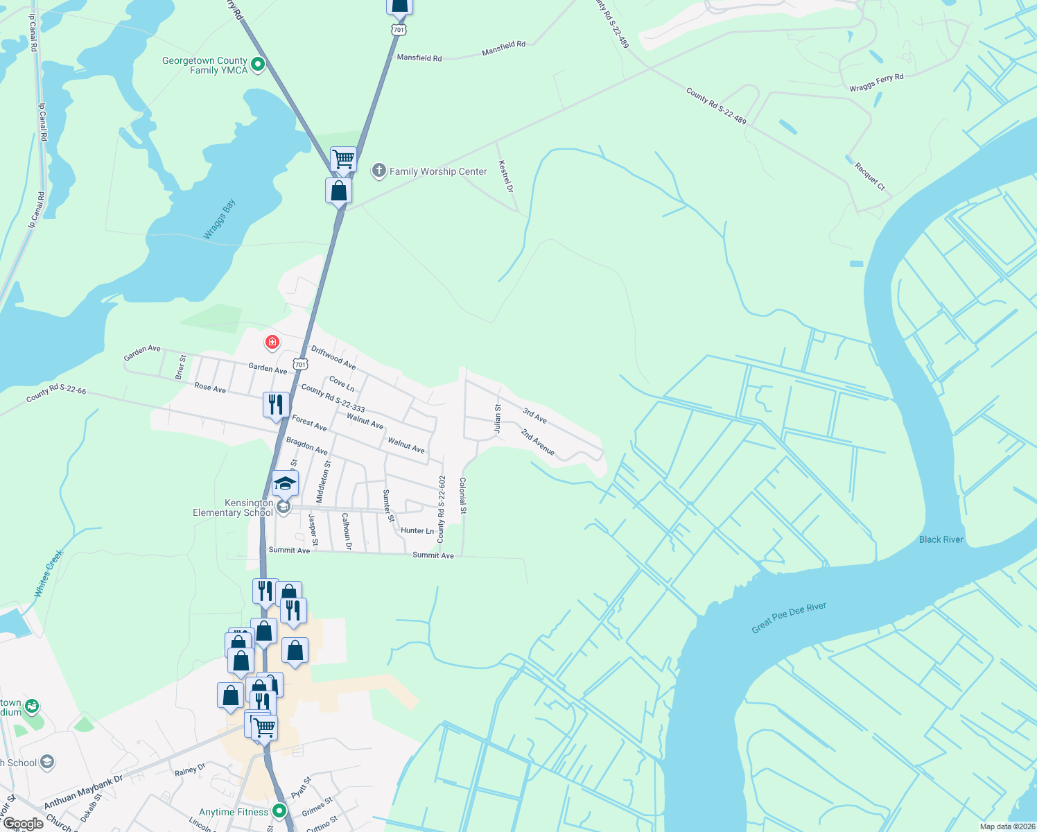 map of restaurants, bars, coffee shops, grocery stores, and more near 803 2nd Ave in Georgetown