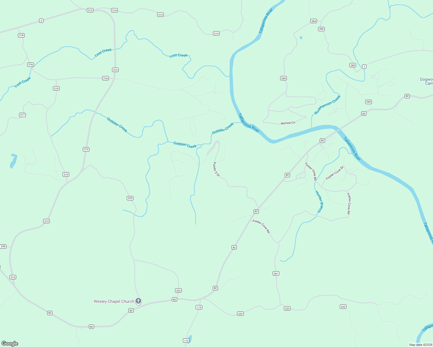 map of restaurants, bars, coffee shops, grocery stores, and more near Pointe South Drive in Lineville
