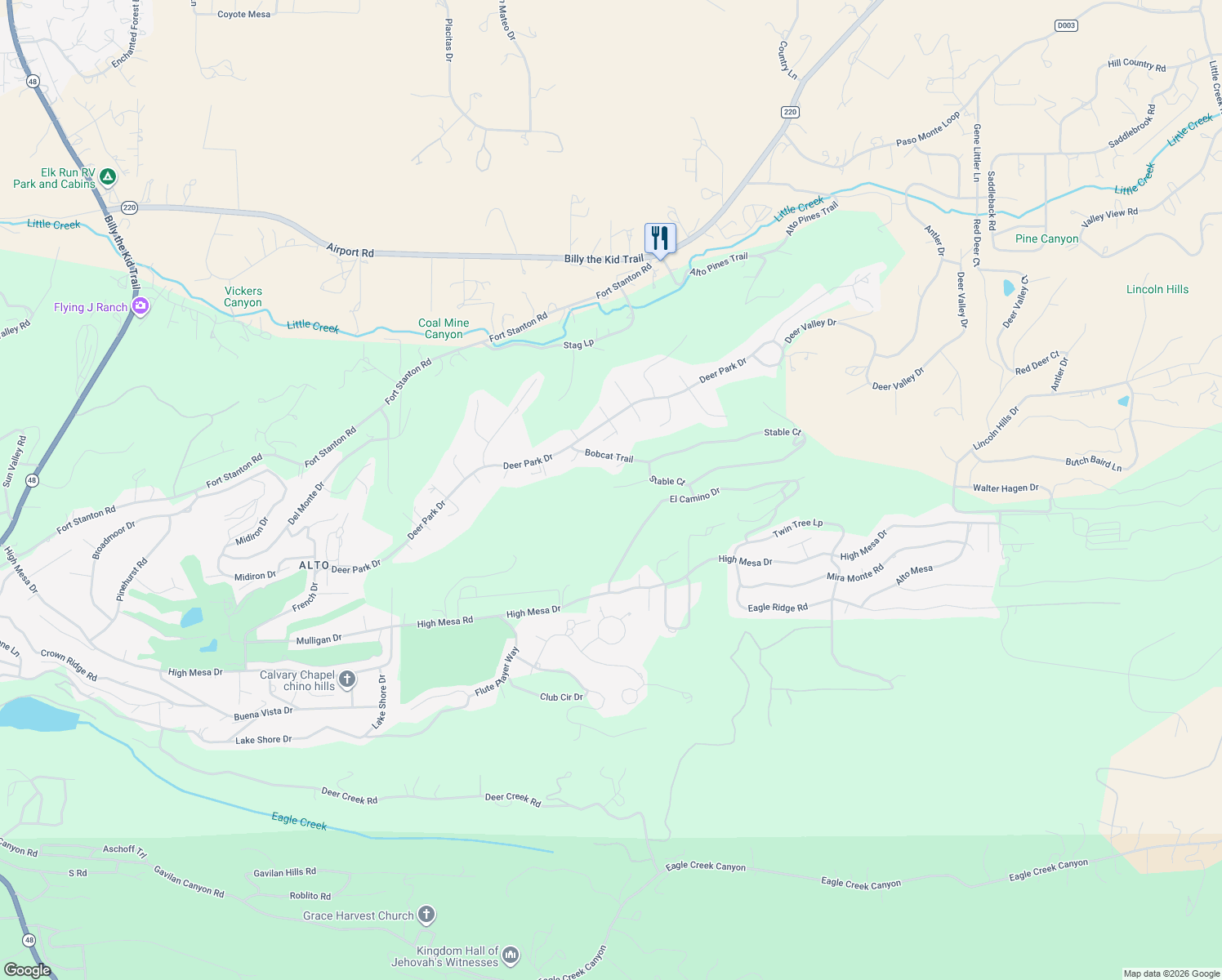 map of restaurants, bars, coffee shops, grocery stores, and more near Bobcat Trail in Alto
