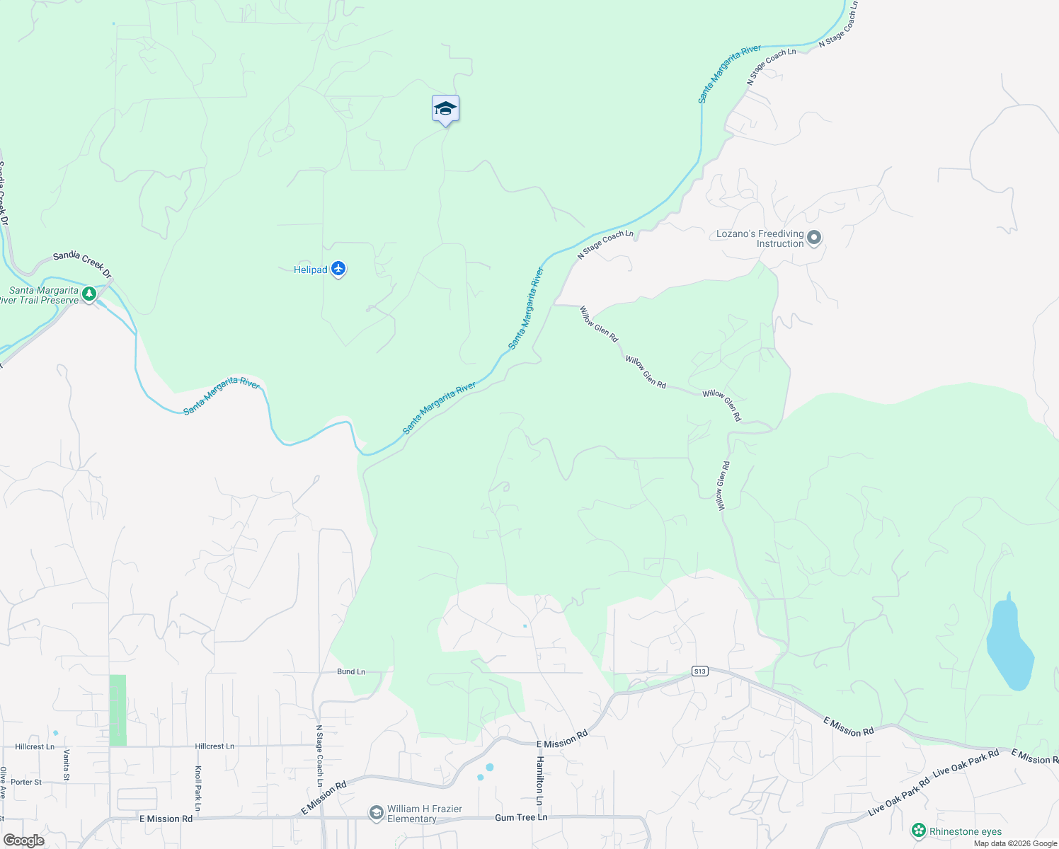 map of restaurants, bars, coffee shops, grocery stores, and more near 1662 Riverview Drive in Fallbrook