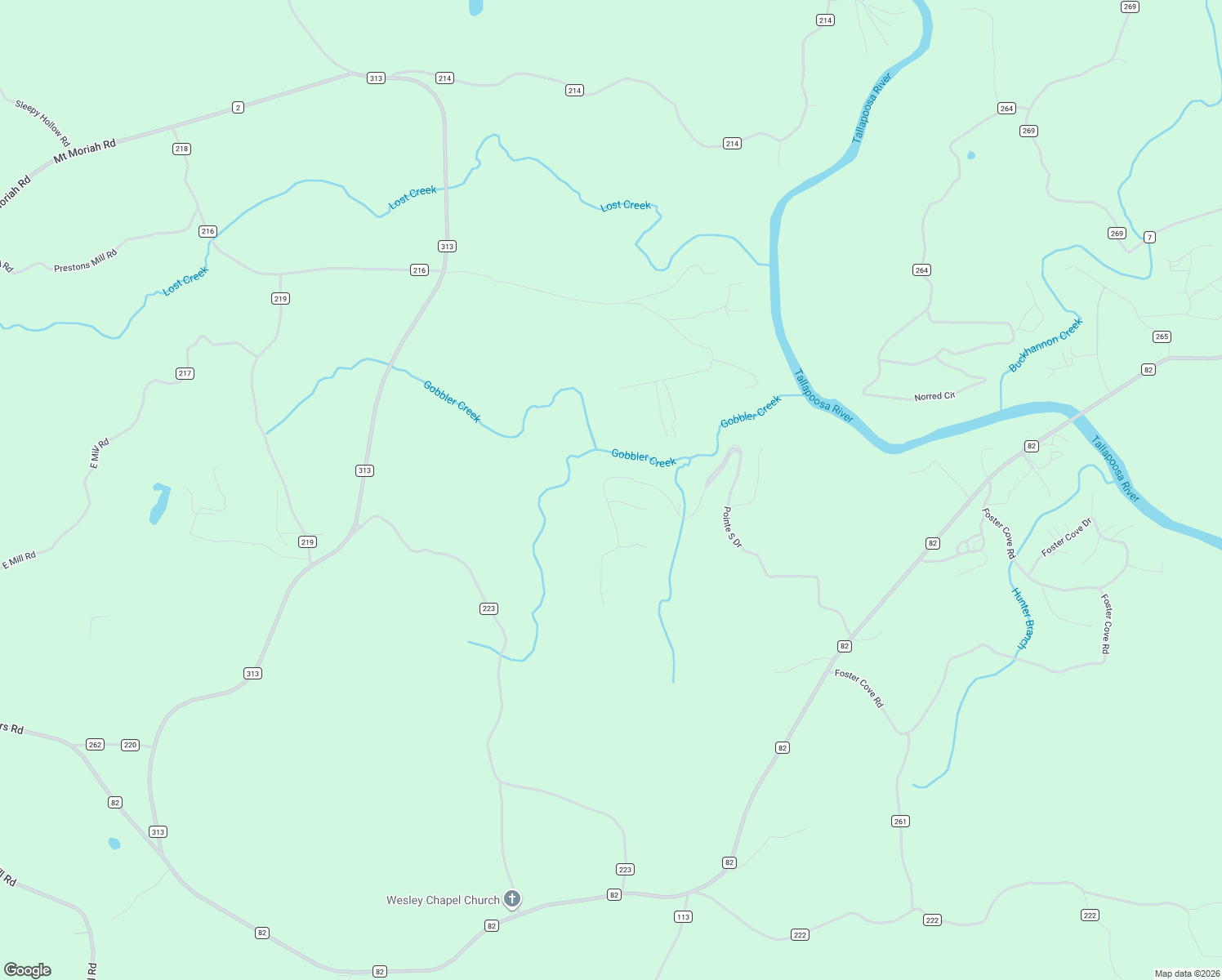 map of restaurants, bars, coffee shops, grocery stores, and more near Pointe South Drive in Lineville