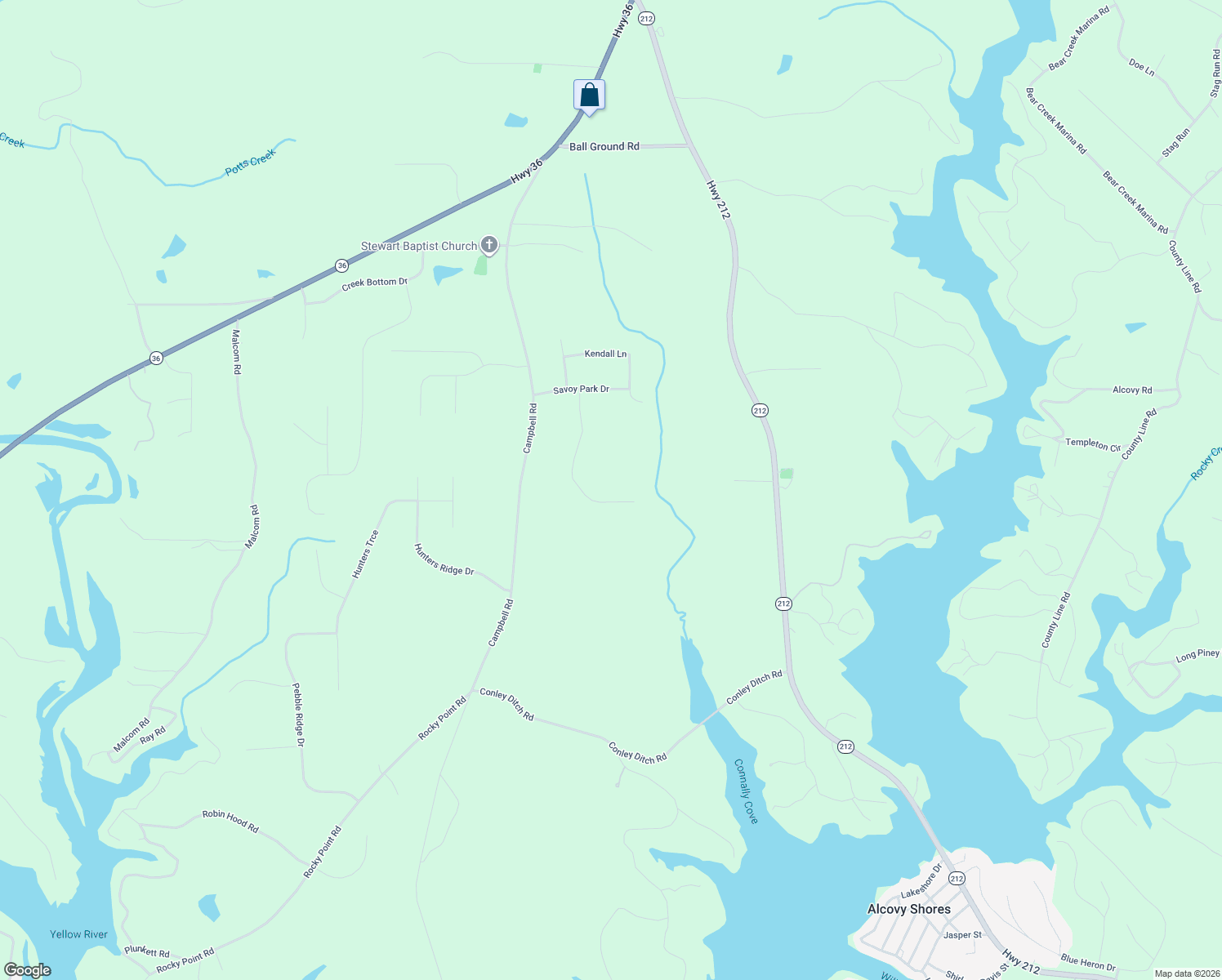 map of restaurants, bars, coffee shops, grocery stores, and more near in Alcovy Shores