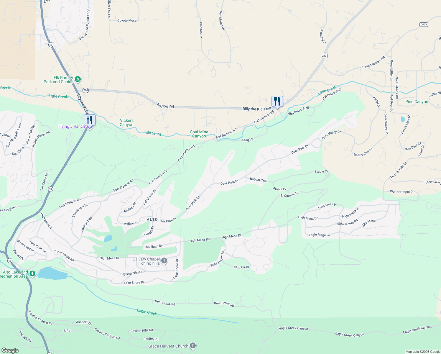 map of restaurants, bars, coffee shops, grocery stores, and more near 204 Fawn Drive in Alto
