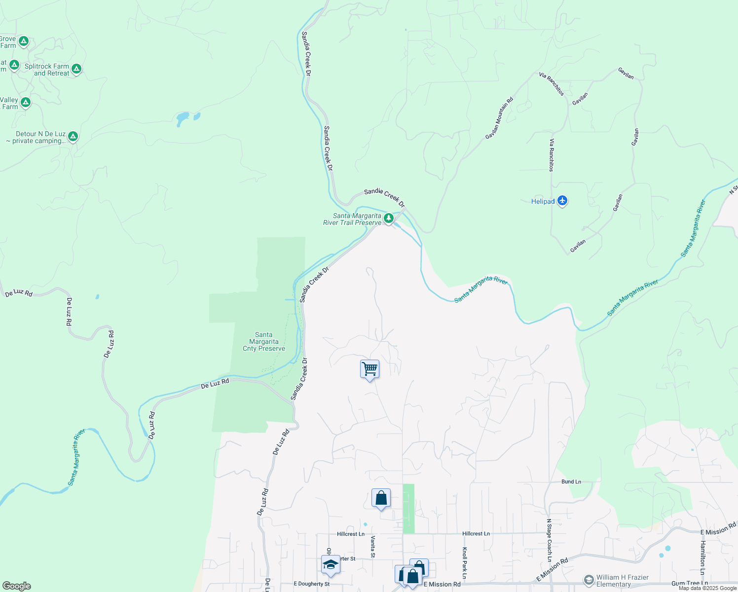 map of restaurants, bars, coffee shops, grocery stores, and more near 2064 Santa Margarita Drive in Fallbrook
