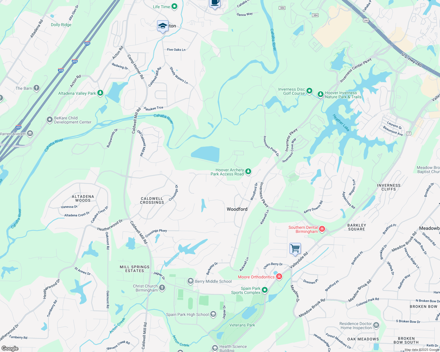 map of restaurants, bars, coffee shops, grocery stores, and more near 3504 Wyngate Trce in Birmingham