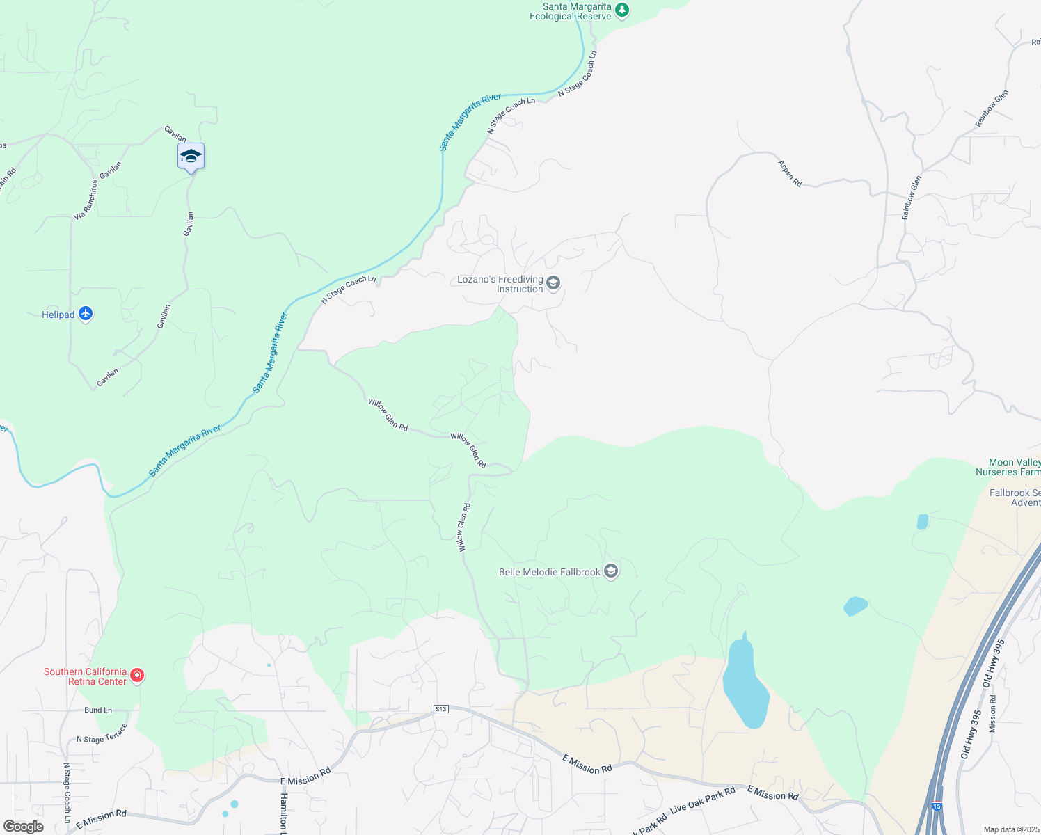 map of restaurants, bars, coffee shops, grocery stores, and more near 2154 Margarita Glen in Fallbrook
