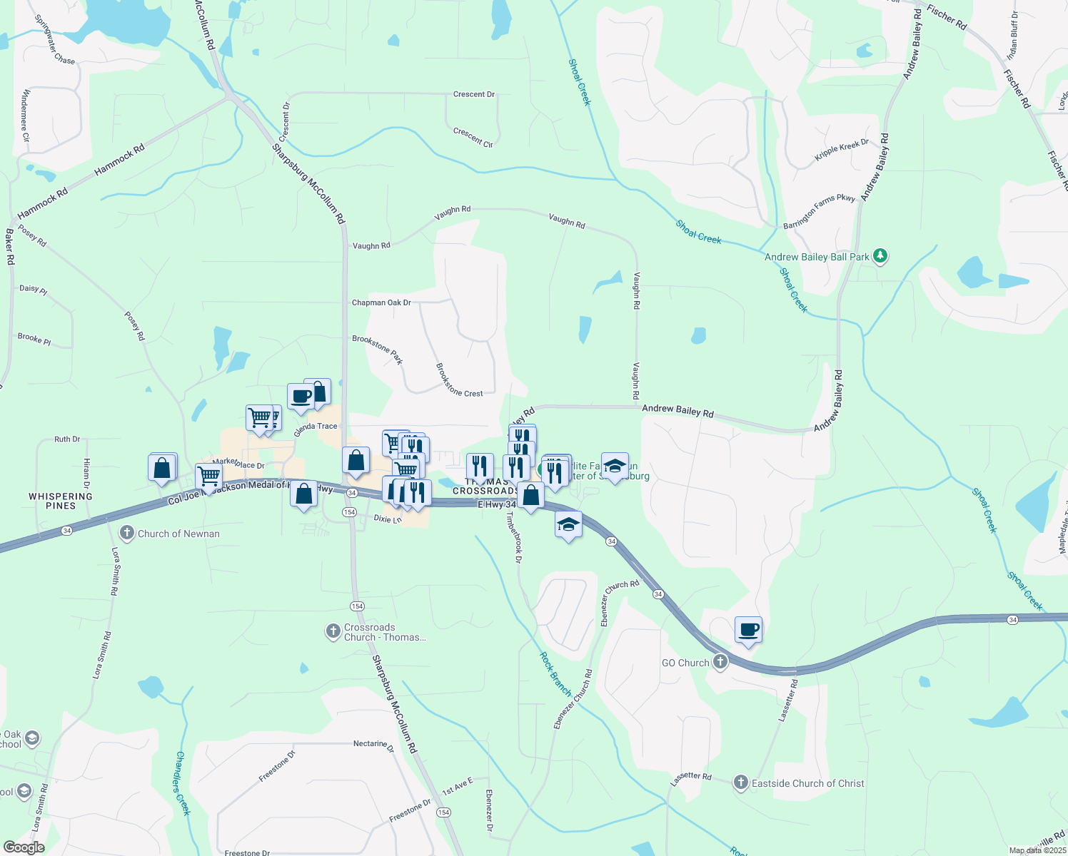 map of restaurants, bars, coffee shops, grocery stores, and more near 167 Andrew Bailey Road in Sharpsburg