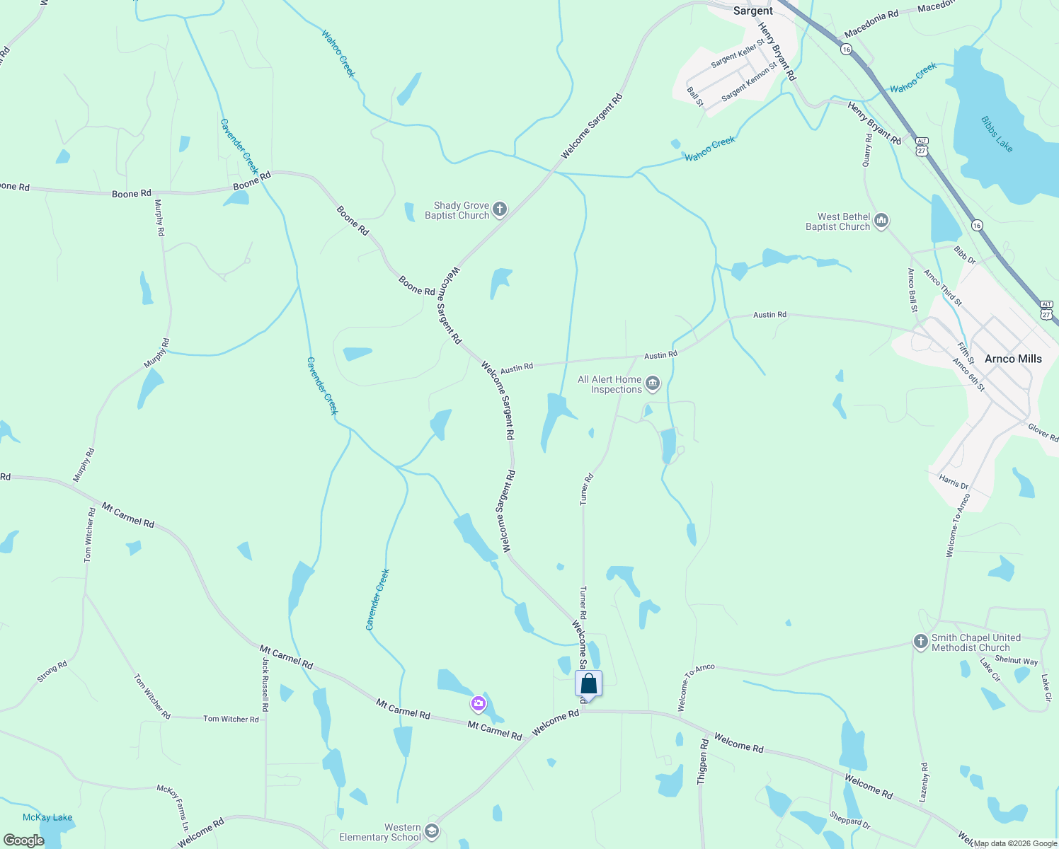 map of restaurants, bars, coffee shops, grocery stores, and more near 603 Welcome Sargent Road in Newnan
