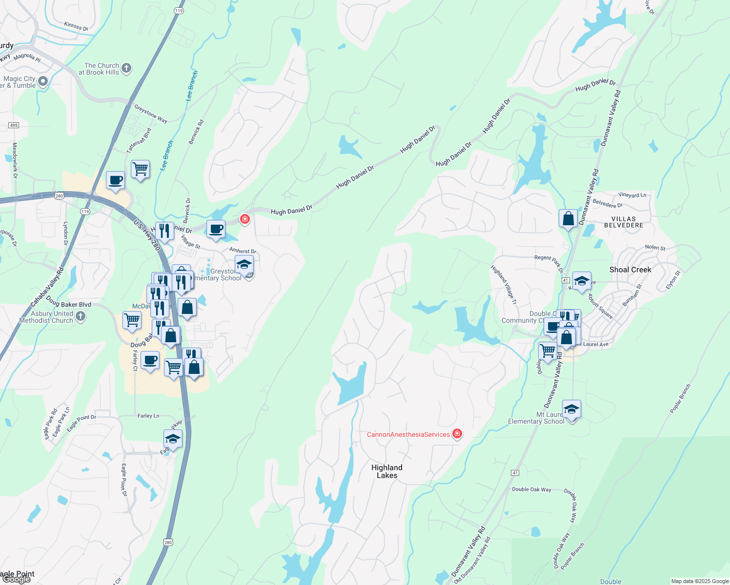map of restaurants, bars, coffee shops, grocery stores, and more near 2072 Knollwood Place in Birmingham